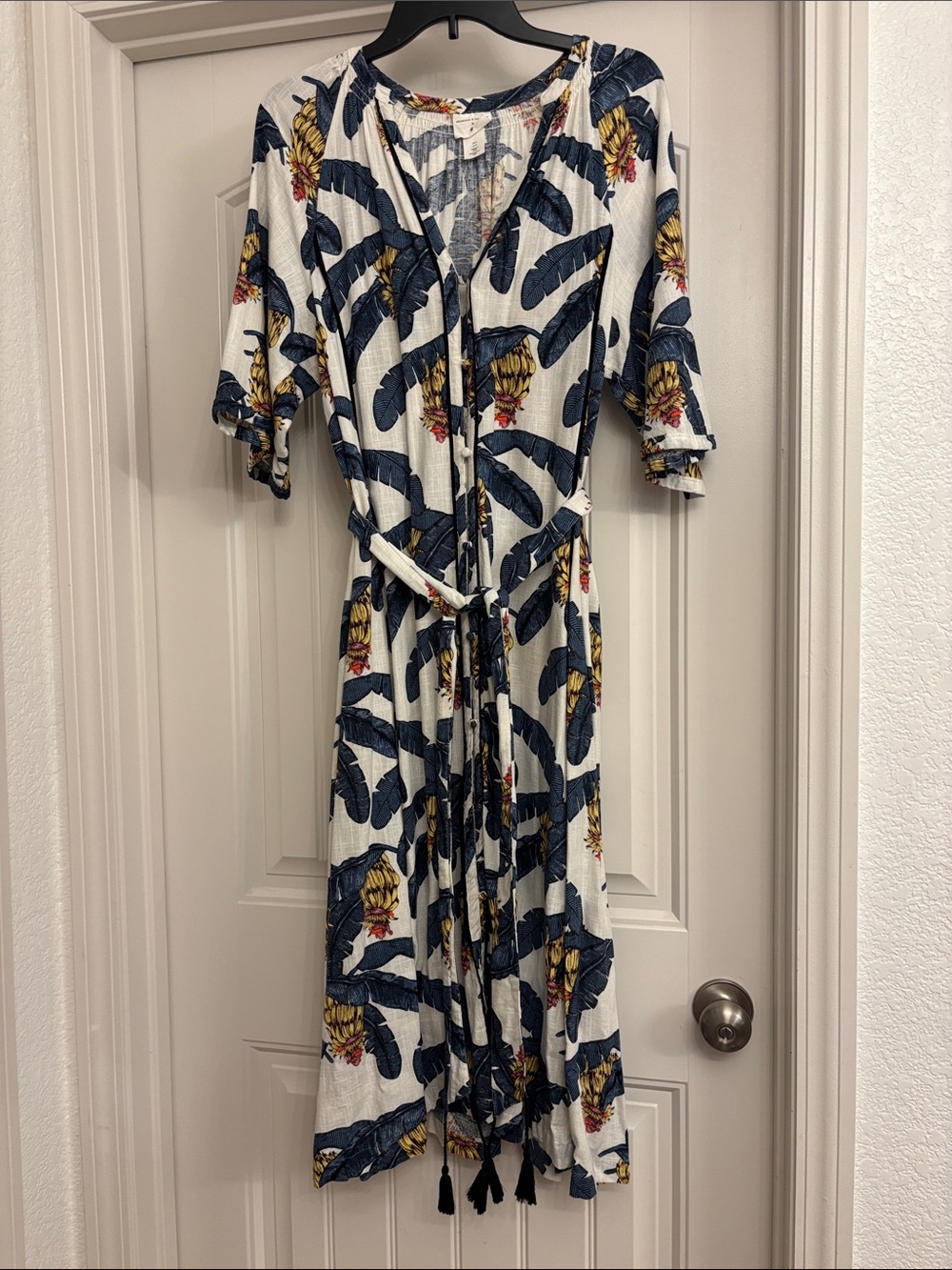 H&M x Desmond & Dempsy tropical blue midi dress size small